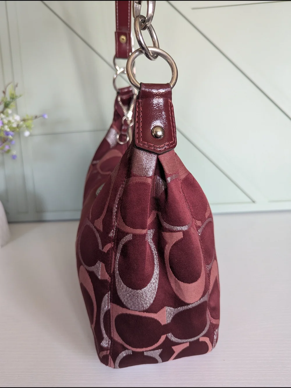Coach Women's Maroon Signature Hobo Shoulder Bag